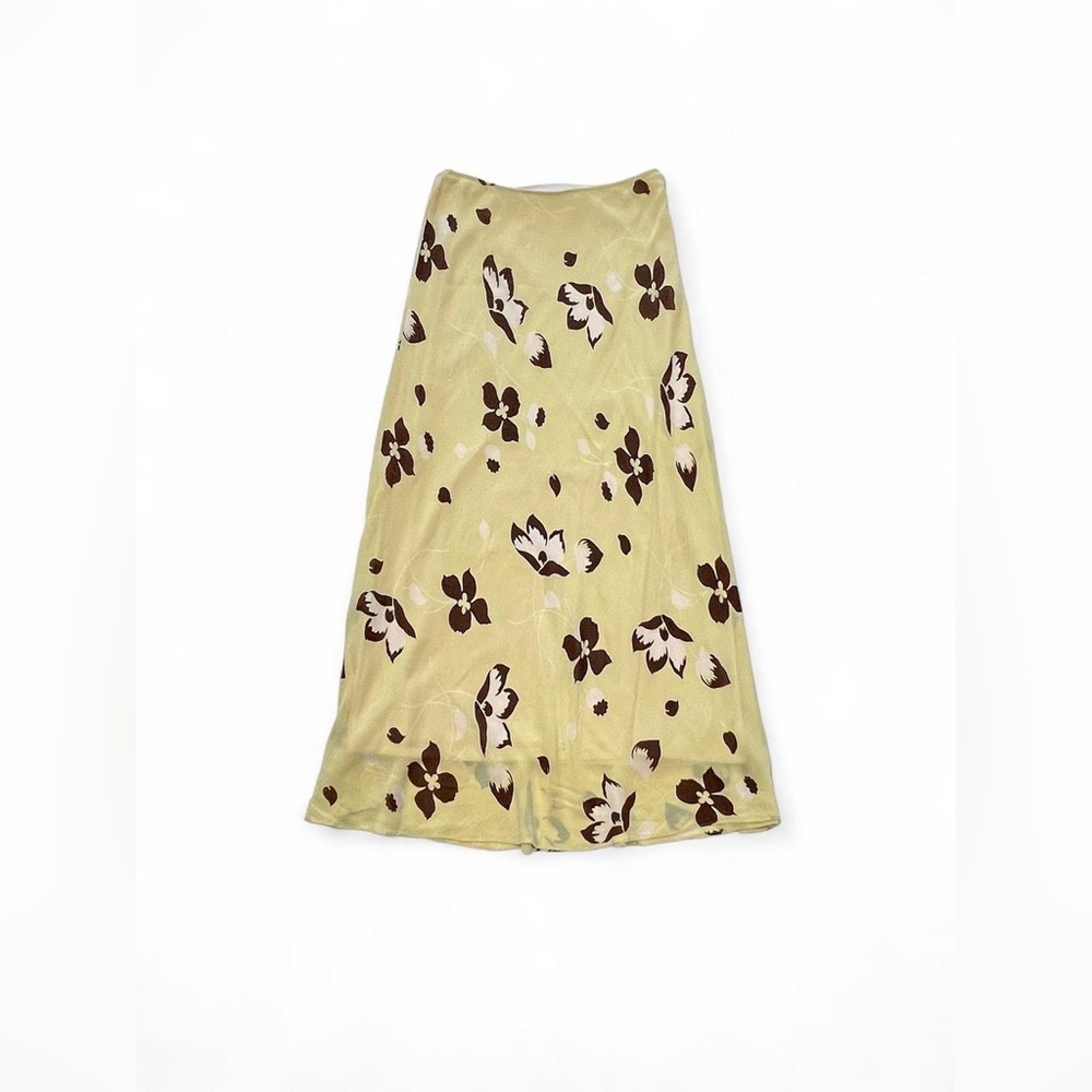 Betsey Johnson Yellow Maxi Skirt with Brown Floral Print